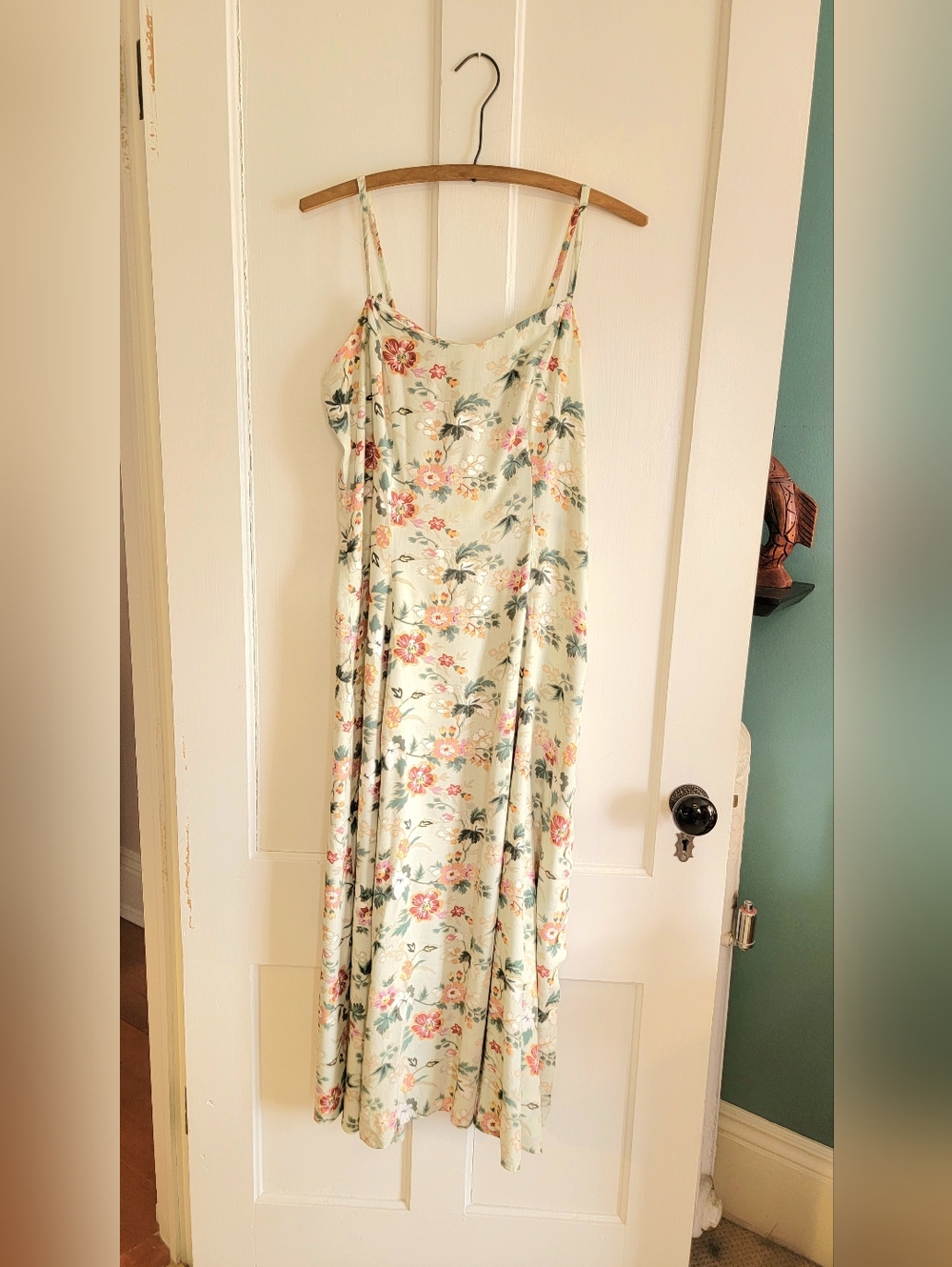 JOULE ENERGY Vintage 90s Rayon Floral Maxi Dress | Size M | Sage Green Botanical